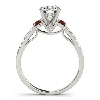 Diamond & Garnet Three Stone Engagement Ring 18k White Gold (0.43ct)