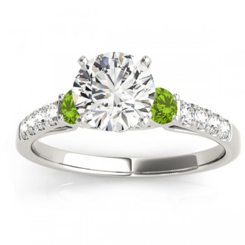 Diamond & Peridot Three Stone Engagement Ring 14k White Gold (0.43ct)