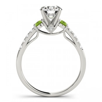 Diamond & Peridot Three Stone Engagement Ring 14k White Gold (0.43ct)