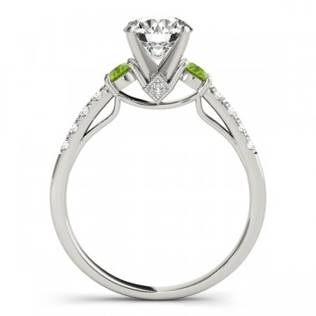 Diamond & Peridot Three Stone Engagement Ring 18k White Gold (0.43ct)