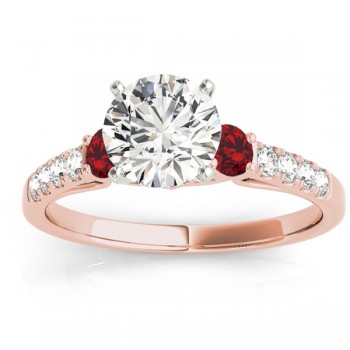 Diamond & Ruby Three Stone Engagement Ring 14k Rose Gold (0.43ct)