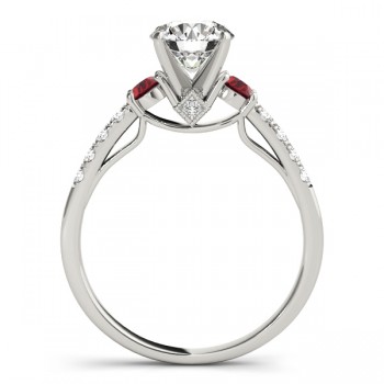 Diamond & Ruby Three Stone Engagement Ring 14k White Gold (0.43ct)