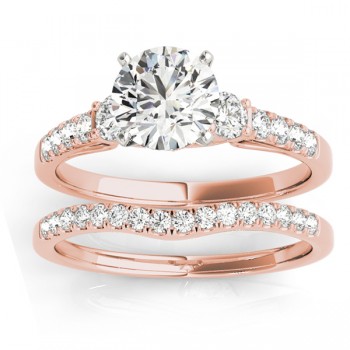 Diamond Three Stone Bridal Set Ring 14k Rose Gold (0.55ct)