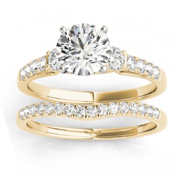 Diamond Three Stone Bridal Set Ring 14k Yellow Gold (0.55ct)