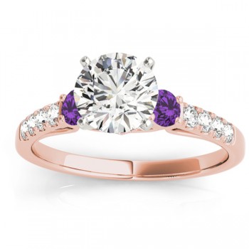 Diamond & Amethyst Three Stone Bridal Set Ring 14k Rose Gold (0.55ct)