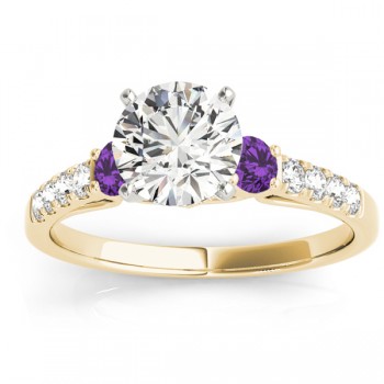 Diamond & Amethyst Three Stone Bridal Set Ring 14k Yellow Gold (0.55ct)