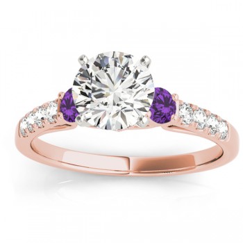 Diamond & Amethyst Three Stone Bridal Set Ring 18k Rose Gold (0.55ct)