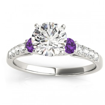 Diamond & Amethyst Three Stone Bridal Set Ring 18k White Gold (0.55ct)