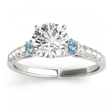 Diamond & Aquamarine Three Stone Bridal Set Ring 14k White Gold (0.55ct)