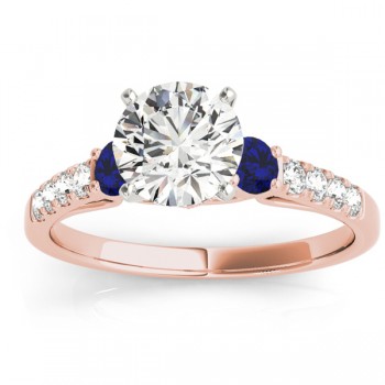 Diamond & Blue Sapphire Three Stone Bridal Set Ring 14k Rose Gold (0.55ct)