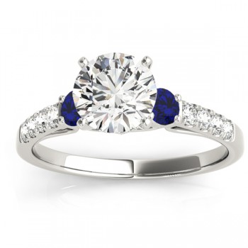 Diamond & Blue Sapphire Three Stone Bridal Set Ring 14k White Gold (0.55ct)