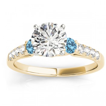 Diamond &  Blue Topaz Three Stone Bridal Set Ring 14k Yellow Gold (0.55ct)