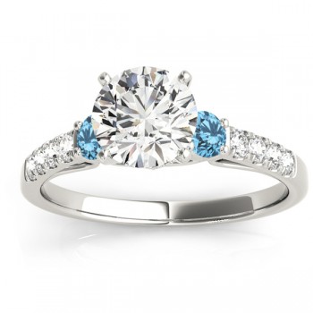Diamond &  Blue Topaz Three Stone Bridal Set Ring 18k White Gold (0.55ct)