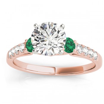 Diamond & Emerald Three Stone Bridal Set Ring 14k Rose Gold (0.55ct)