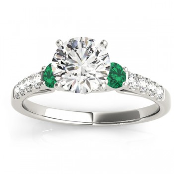 Diamond & Emerald Three Stone Bridal Set Ring 14k White Gold (0.55ct)