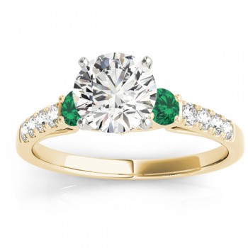 Diamond & Emerald Three Stone Bridal Set Ring 18k Yellow Gold (0.55ct)