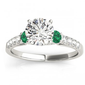 Diamond & Emerald Three Stone Bridal Set Ring Setting Platinum (0.55ct)