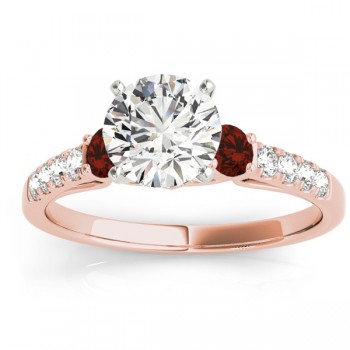 Diamond & Garnet Three Stone Bridal Set Ring 14k Rose Gold (0.55ct)