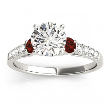 Diamond & Garnet Three Stone Bridal Set Ring 14k White Gold (0.55ct)