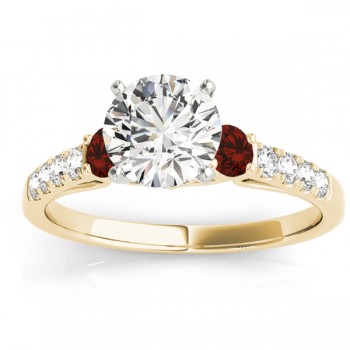 Diamond & Garnet Three Stone Bridal Set Ring 14k Yellow Gold (0.55ct)