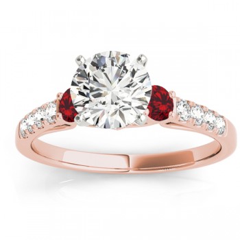 Diamond & Ruby Three Stone Bridal Set Ring 14k Rose Gold (0.55ct)