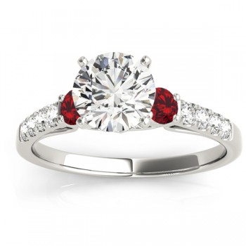 Diamond & Ruby Three Stone Bridal Set Ring 14k White Gold (0.55ct)