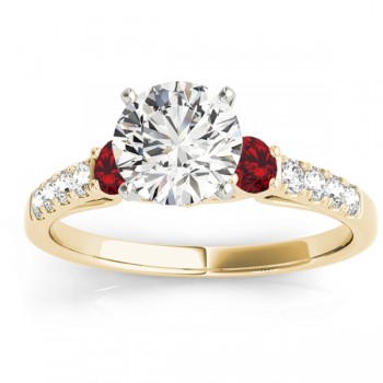 Diamond & Ruby Three Stone Bridal Set Ring 18k Yellow Gold (0.55ct)