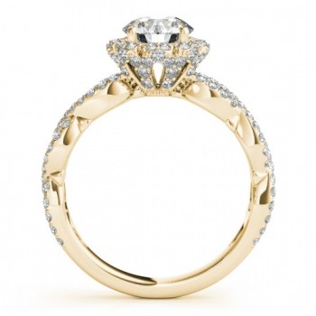 Twisted Halo Diamond Flower Engagement Ring Setting 18k Y. Gold 0.63ct