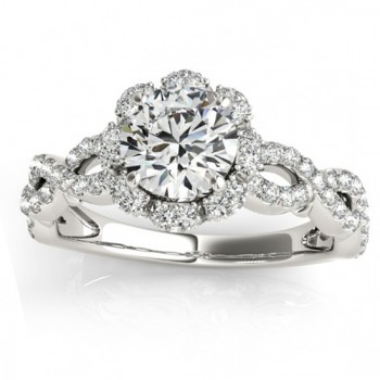 Twisted Halo Diamond Flower Engagement Ring Setting Platinum 0.63ct