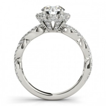 Twisted Halo Diamond Flower Engagement Ring Setting Platinum 0.63ct