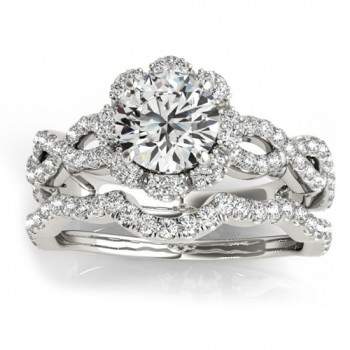 Halo Lab Grown Diamond Engagement & Wedding Rings Bridal Set 14k W. Gold 0.83ct