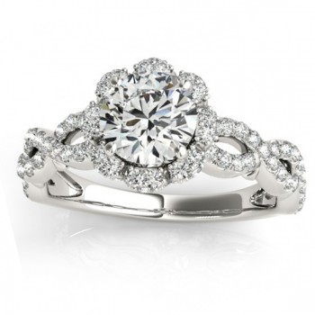 Halo Diamond Engagement & Wedding Rings Bridal Set 14k W. Gold 0.83ct