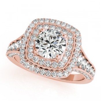 Square Double Halo Lab Grown Diamond Engagement Ring 14k Rose Gold 2.00ct
