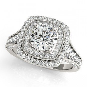 Square Double Halo Lab Grown Diamond Engagement Ring 14k White Gold 2.00ct