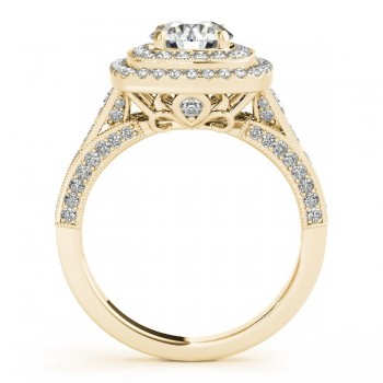 Square Double Halo Lab Grown Diamond Engagement Ring 14k Yellow Gold 2.00ct