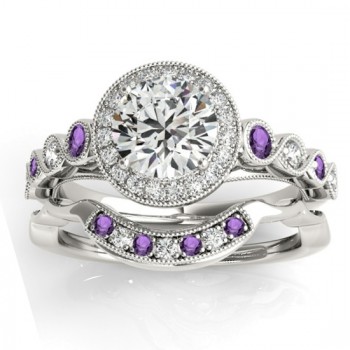 Amethyst & Diamond Halo Bridal Set Setting Platinum (0.54ct)