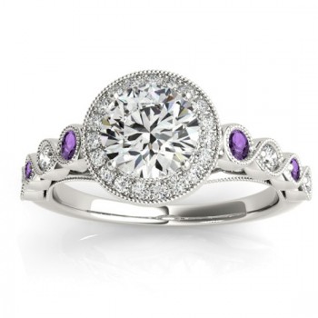 Amethyst & Diamond Halo Bridal Set Setting Platinum (0.54ct)