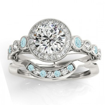 Aquamarine & Diamond Halo Bridal Set Setting Platinum (0.54ct)