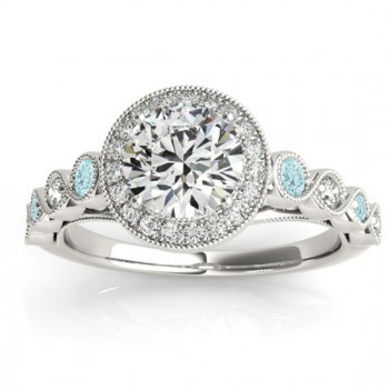 Aquamarine & Diamond Halo Bridal Set Setting Platinum (0.54ct)