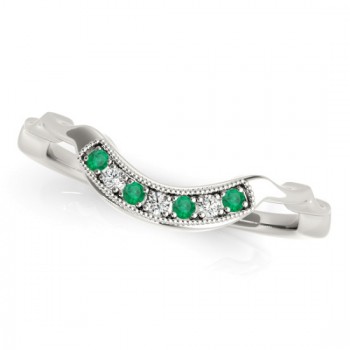 Emerald & Diamond Contoured Wedding Band Platinum (0.05ct)