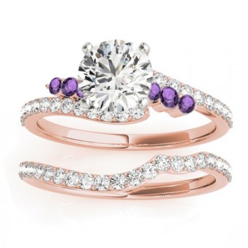 Diamond & Amethyst Bypass Bridal Set 14k Rose Gold (0.74ct)