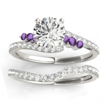 Diamond & Amethyst Bypass Bridal Set 14k White Gold (0.74ct)