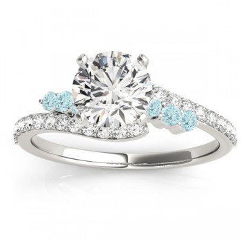 Diamond & Aquamarine Bypass Engagement Ring 14k White Gold (0.45ct)