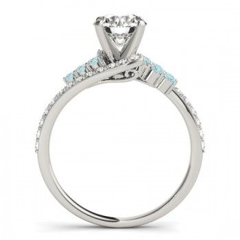 Diamond & Aquamarine Bypass Engagement Ring 14k White Gold (0.45ct)