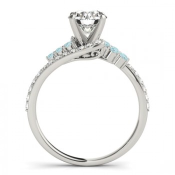 Diamond & Aquamarine Bypass Engagement Ring 18k White Gold (0.45ct)