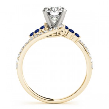 Diamond & Blue Sapphire Bypass Engagement Ring 18k Yellow Gold (0.45ct)