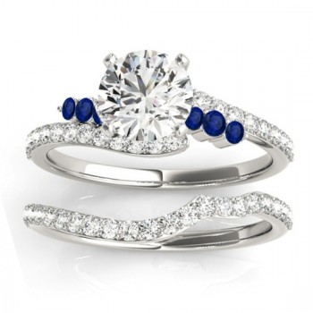 Diamond & Blue Sapphire Bypass Bridal Set 14k White Gold (0.74ct)