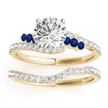 Diamond & Blue Sapphire Bypass Bridal Set 14k Yellow Gold (0.74ct)