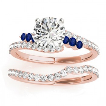 Diamond & Blue Sapphire Bypass Bridal Set 18k Rose Gold (0.74ct)