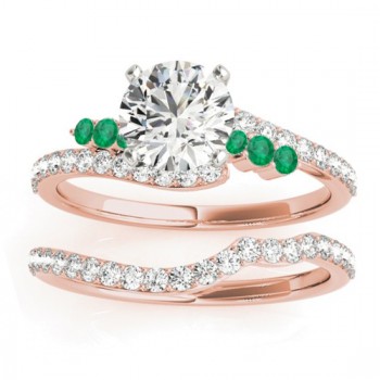 Diamond & Emerald Bypass Bridal Set 14k Rose Gold (0.74ct)